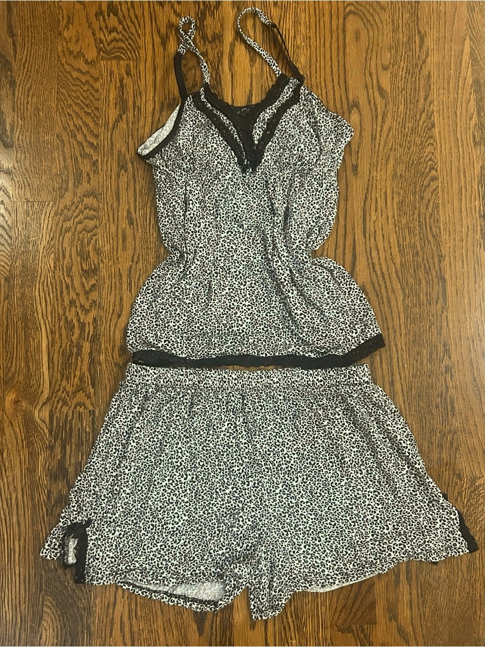Y2K McBling Leopard Print Lace Cami Sleep Set
